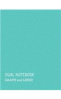 Dual Notebook: Graph and Lined: 100 White Pages (Alternating 50 Sheets Graph/Grid and 50 Sheets Wide Ruled Lined) Glossy Cool Green Striped Cover