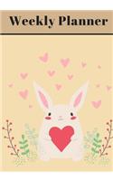 Weekly Planner: Bunny Rabbit/Hearts Design 52 Weeks- (7 X 10)