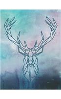 Notebook: Geometric Deer Watercolor College Ruled Line Paper 8.5x11 Composition Note Book 100 Sheets (200 Pages)