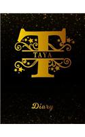 Taya Diary: Letter T Personalized First Name Personal Writing Journal Black Gold Glitter Pattern Space Effect Cover Daily Diaries for Journalists & Writers Note