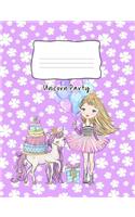 Unicorn Party: Composition Notebook 100 Page Wide Ruled Paper