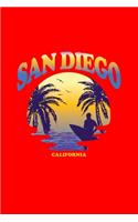 San Diego California: Lined Journal - San Diego California Beach Surfing CA State Traveller Gift - Red Ruled Diary, Prayer, Gratitude, Writing, Travel, Notebook For Men W