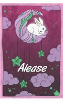 Alease: personalized notebook sleeping bunny on the moon with stars softcover 120 pages blank useful as notebook, dream diary, scrapbook, journal or gift id