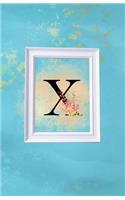 X: Blue and Gold Wisteria Monogram Journal for Women and Girls 120 page Lined Initial Letter Notebook