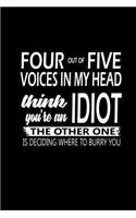 Four Of The Five Voices In My Head Think You're An Idiot The Other One Thinking Where To Bury You: Hangman Puzzles - Mini Game - Clever Kids - 110 Lined Pages - 6 X 9 In - 15.24 X 22.86 Cm - Single Player - Funny Great Gift