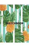 Sketchbook: Pineapple vintage fruits cover, Extra large (8.5 x 11) inches, 110 pages, White paper, Sketch, Draw and Paint