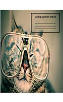 Cat With Glasses Wide Ruled Composition Book