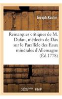 Réponses Aux Remarques Critiques de M. Dufau, Médecin de Dax