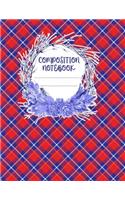 Composition Notebook: A 8.5x11 Inch Matte Softcover Paperback Notebook Journal With 120 Blank Lined Pages -Story Paper-Diagonal Red White Blue Patriotic Plaid