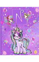 N: Unicorn Composition Notebook Wide Ruled Monogrammed Initial N