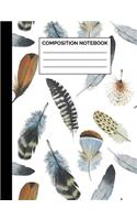 Composition Notebook: Pretty Bohemian Feather Pattern Wide Ruled Lined Note Book - Cute, Modern, Boho Chic Journal with Lines for Kids, Teens, Students or Teachers to Wri