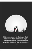 Kittens are born with their eyes shut. They open them in about six days, take a look around,