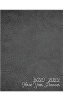 2020-2022 Three Year Planner: Jan 2020-Dec 2022 Three Year Planner, light grey leather digital paper cover, featuring 2020-2022 Overview, daily, weekly, monthly view, areas for: 