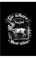 Go Where You Feel Most Alive: Hunting Log Book, Diary Or Notebook For. 110 Story Paper Pages. 6 in x 9 in Cover.