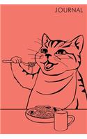 Journal: Cat Eating Spaghetti, College Ruled