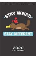 Platypus "Stay weird, stay different" Calendar 2020: Annual Calendar for Animal lovers and fans of the egg-laying mammal from Australia