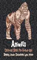 Animals - Coloring Book for Grown-Ups - Donkey, Lemur, Chameleon, Lynx, other