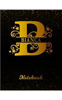 Bianca Notebook: Letter B Personalized First Name Personal Writing Notepad Journal Black Gold Glitteryy Pattern Effect Cover Wide Ruled Lined Paper for Journalists &