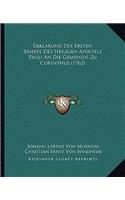 Erklarung Des Ersten Briefes Des Heiligen Apostels Pauli An Die Gemeinde Zu Corinthus (1762)