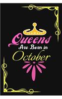 Queens Are Born In October - Blank Line Journal Notebook: Birthday Funny Gift For Women, Girls