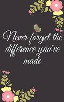 Never forget the difference you've made journal notebook: Retirement Gifts for Teachers, Army, Notebook, Nurses, Doctors, Women, Police officer, Journal.