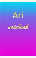 Ari: Blank Notebook - Wide Ruled Lined Paper Notepad - Writing Pad Practice Journal - Custom Personalized First Name Initial A Blue Purple Gold - Taking 