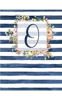 O: Letter O Monogram Initial Notebook - 8.5" x 11" - 100 pages, Dot Bullet Grid Pages- Watercolor Floral Notebook
