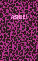 Ashlei: Personalized Pink Leopard Print Notebook (Animal Skin Pattern). College Ruled (Lined) Journal for Notes, Diary, Journaling. Wild Cat Theme Design wi