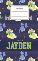 Composition Book Jayden: Dragons Animal Pattern Composition Book Name Jayden Personalized Lined Wide Rule Notebook for Boys Kids Back to School Preschool Kindergarten and El