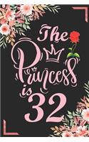 The Princess Is 32: 32nd Birthday & Anniversary Notebook Flower Wide Ruled Lined Journal 6x9 Inch ( Legal ruled ) Family Gift Idea Mom Dad or Kids in Holidays - Marble 