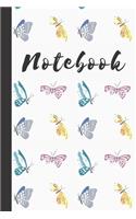 Notebook: Cute Butterfly Journal Yellow, BLue And Pink Small Butterflies 120 Lined Pages (6X9)