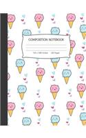 Composition Notebook: Kawaii Cat Ice Cream Cone Wide Ruled Lined Journal