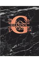Gianna: Personalized Dot Grid Bullet Notebook for Women or Girls. Monogram Initial G. Black Marble & Rose Gold Cover. 8.5 x 11 110 Pages Dotted Journal Diar