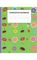 Composition Notebook: College Ruled Line Paper Composition Notebook Donut Desing, School Office Home Student Teacher Green Cover (7.5 x 9.25) 100 Pages