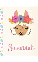 Savannah: Personalized Llama Dot Grid Bullet Journal/Notebook For Girls With Pink Name - 8.5x11 110 Pages Dotted Journal Diary Paper