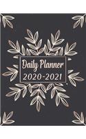 Daily Planner 2020-2021: Undated Daily Planner with Hourly Schedule, Goal Setting, To-Do List, Meal Tracker, Top Priorities, Water Intake & More - Golden Frame Leaves Elegan