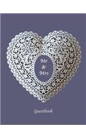 Mr & Mrs Guestbook: Wedding Guestbook. Soft cover, Lavender background with ivory heart. 110 pages 8.5x11