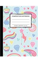 Composition Notebook: Rainbow Unicorn Donut Girly SOFT Cover Wide Ruled Copy Book Cute Marble Pastel Kids Girls Back To School Supplies, Elementary Student Teacher Lined 