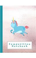 Composition Notebook: Composition Notebook for Animal Lovers - Wide Ruled 7.44 X 9.69 - Glittery Pink Background with Blue Flying Unicorn Creature