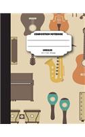 Composition notebook unruled 8.5 x 11 inch 200 page, Music brown softcover