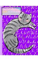 C Composition Notebook: Cute PURPLE Monogram Initial Letter C Cat Alphabet Animals Wide Ruled Line Blank Paper Exercise Workbook for Girls Kids Student/Elementary Back to S