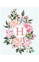 H: 110 Dot-Grid Pages Monogram Journal and Notebook with a Classic Light Blue Background and Full Rose Buds Design Personalized Initial Letter Journal 