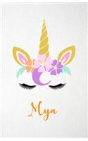 Mya A5 Lined Notebook 110 Pages: Funny Blank Journal For Lovely Magical Unicorn Face Dream Family First Name Middle Last Surname. Unique Student Teacher Scrapbook/ Composition Great