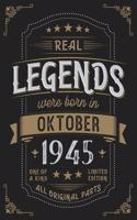 Real Legends were born in Oktober 1945: Vintage Birthday Notebook - Great Individual Gift for Writing Notes, Scribble and Reminders lined 6x9 Inch 100 Pages