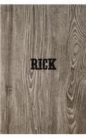 Rick: Wood Burned Personalized Name Journal/Notebook/Diary - Lined 6 x 9-inch size with 120 pages - With guitar on back cover