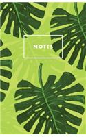 Notes: Green Monstera Tropical Palm Leaf Paperback Journal / Diary / Notebook with 100 Lined, Cream-colored Pages for Writing Notes and Hand-Painted Design