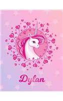 Dylan: Unicorn Large Blank Primary Sketchbook Paper - Pink Purple Magical Horse Personalized Letter D Initial Custom First Name Cover - Drawing Sketch Book