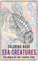 Sea creatures - Coloring Book - Fish, Marlin, Koi carp, Seahorse, other