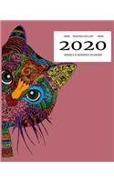 2020 Weekly & Monthly Planner: Calendar + Organizer-Motivational Coloring Pages With Exoctic Mandala Cat Cover