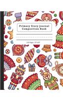 Primary Story Journal Composition Book: Composition Notebook with Dotted Midline & Picture Space - Grades K-2 School Exercise Book - Christmas Design